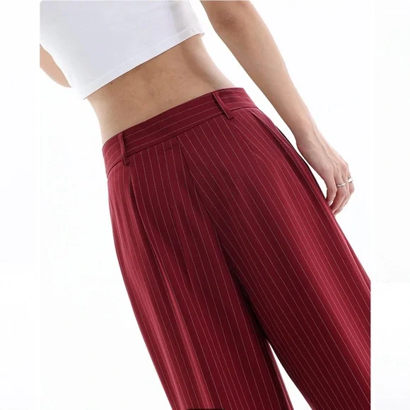 Stylish Asymmetrical Burgundy Striped Pants - Picture 3 of 10